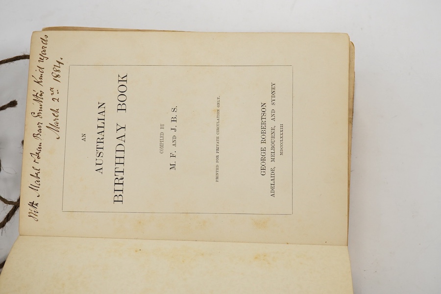 A late 19th century leather bound ‘An Australian birthday book’, containing family history, portrait photos and photos of Adelaide at the time. Condition - the spine and leather cover of book torn, some interior pages fo